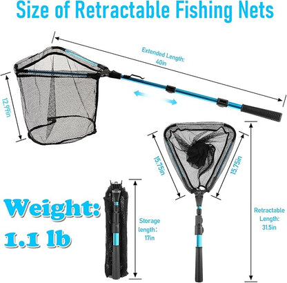 Fishing Net with Handle, Telescoping & Folding Fish Net for Easy Transport & Storage, Durable Freshwater & Saltwater Fishing Gear for Kids & Adults, Compact & Portable Design