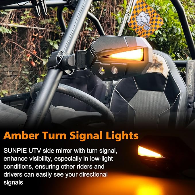 SUNPIE Mirrors for UTV w/LED Lights turn signals for Roll Bar 1.5 to 2inch Compatible with Polaris RZR Can-Am Pioneer Talon Kawasaki Teryx Mule, UTV Accessories Mirror