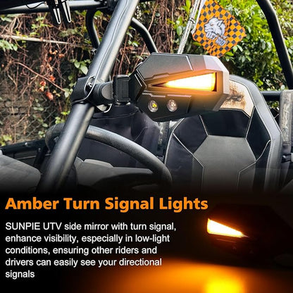 SUNPIE Mirrors for UTV w/LED Lights turn signals for Roll Bar 1.5 to 2inch Compatible with Polaris RZR Can-Am Pioneer Talon Kawasaki Teryx Mule, UTV Accessories Mirror