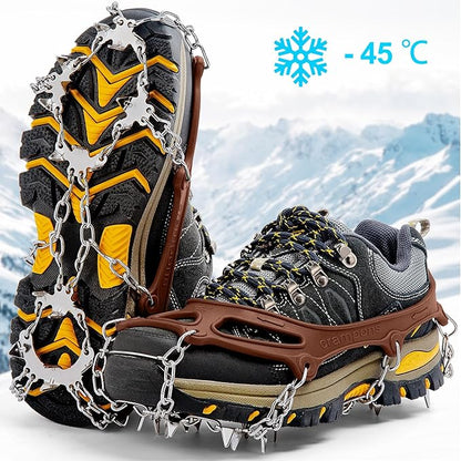 Crampons Ice Cleats Traction Snow Grips for Boots Shoes Women Men Anti Slip 19 Stainless Steel Spikes Safe Protect for Hiking Fishing Walking Climbing Mountaineering