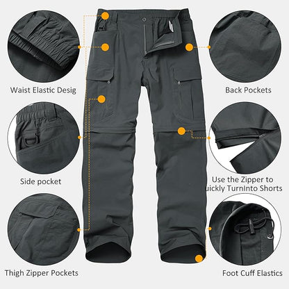 Mens Hiking Pants Convertible Lightweight Quick Dry Zip Off Waterproof Outdoor Travel Fishing Hunting Pants