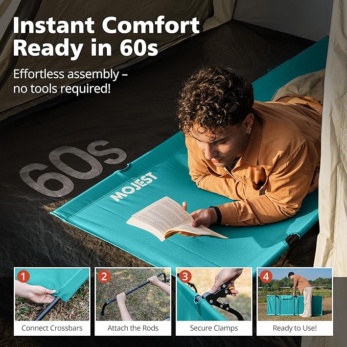 Ultralight Camping Cot for Adults, Portable Folding Camping Bed, Supports 350 lbs - Lightweight for Travel, Camping, Hiking, Backpacking, Mountaineering (Blue)