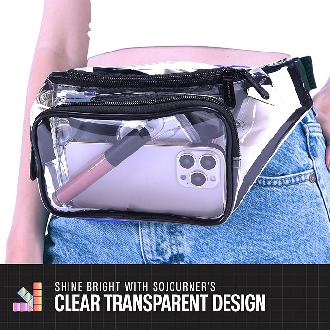 Clear Fanny Pack Belt Bag – Stadium Approved Waist Pack for Men & Women, Crossbody Bum Bag for Travel, Hiking, Running