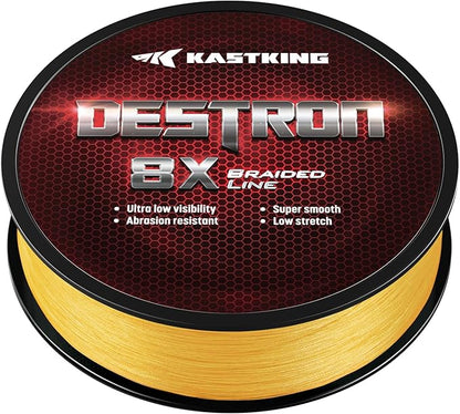 KastKing Destron Braided Fishing Line, Highly Abrasion Resistant, Improved Knot Strength, Ultra-Thin Diameter Superline, Zero Stretch & Memory, CFT “Color Fast Technology”, 75% Thinner Than Mono
