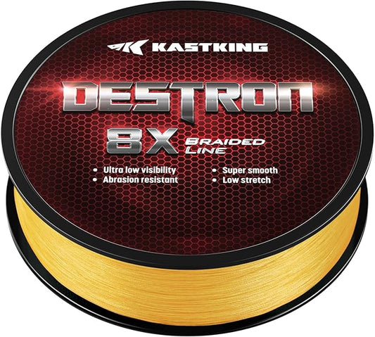 KastKing Destron Braided Fishing Line, Highly Abrasion Resistant, Improved Knot Strength, Ultra-Thin Diameter Superline, Zero Stretch & Memory, CFT “Color Fast Technology”, 75% Thinner Than Mono