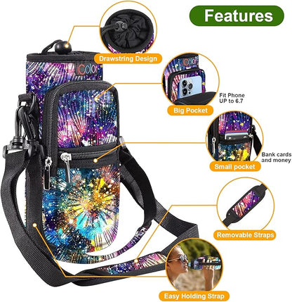 icolor Water Bottle Carrier Bag with Strap 25/32/40 oz Crossbody Bottle Holder with Phone Pocket Sling Sleeve Insulated Neoprene Water Bottle Pouch for Walking Travelling