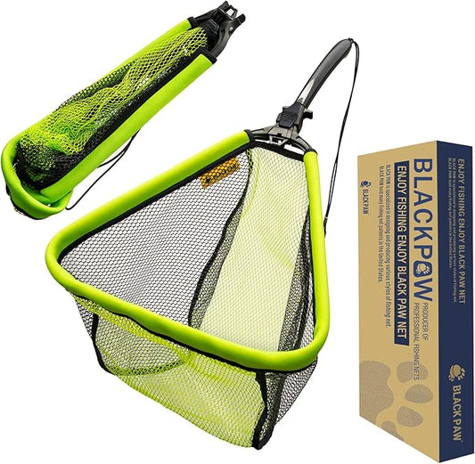 Black Paw Floating Fishing Net Foldable Telescopic Fish Landing Net with Built in Length Scale Rubber Coated for Kayak, Fly, Trout