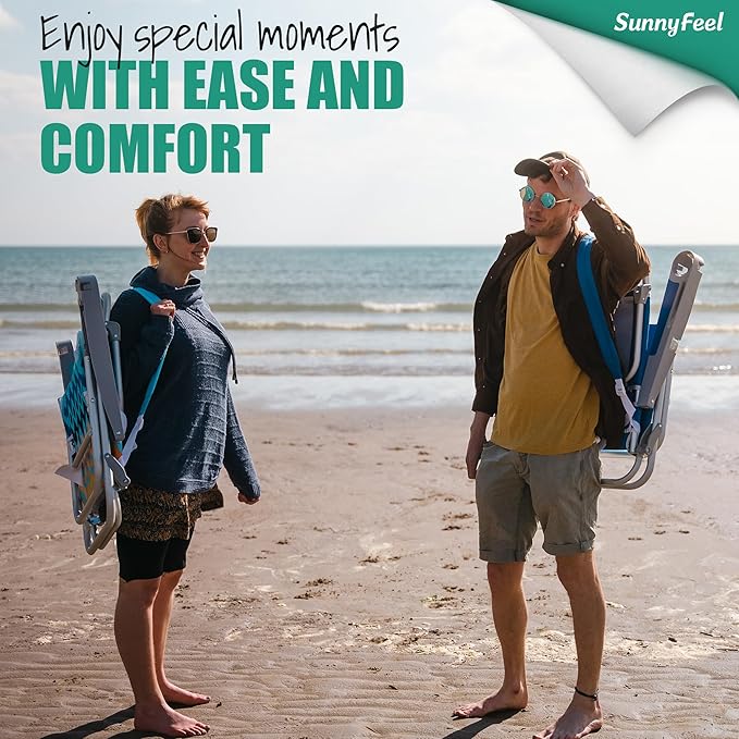 SUNNYFEEL Extra Wide Low Beach Chair 2 Pack 5 Position Lay, XL Oversized Portable Folding Camping Chairs with Cup Holder for Outdoor/Sand, Foldable Backpack Beach Chair for Adults Heavy Duty 500 LBS