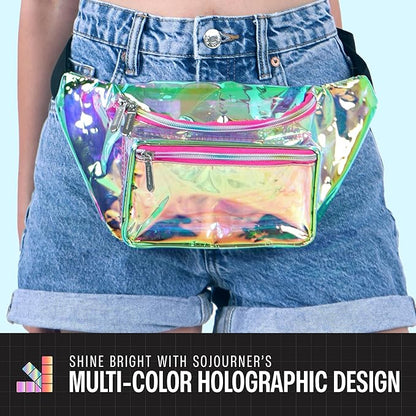 Holographic Clear Fanny Pack Belt Bag | Waterproof fanny pack for Women - Crossbody Bum Waist For Halloween costumes, Hiking, Running, Travel and Stadium Approved (Pink)