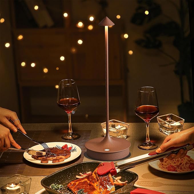 Cordless Table Lamps Rechargeable, LED Desk Lamp 4000mAh Battery Operated Outdoor Waterproof Portable Touch Dimmable Table Light for Patio/Restaurant/Bar/Indoor (Brown-1PC)