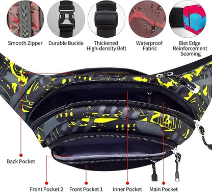 Crossbody Fanny Pack for Men, 5-Zipper Pockets Waist Bag, Belt Bag for Running Cycling Travel Walking Hiking Fishing Camping Green