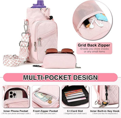 Water Bottle Carrier Bag with Strap, Water Bottle Holder Crossbody Bags for Women Men for Walking, Hiking,Cycling