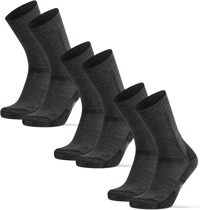 DANISH ENDURANCE Merino Wool Hiking Crew Socks for Men & Women, Cushioned Anti-Blister, Breathable - 3 Pairs