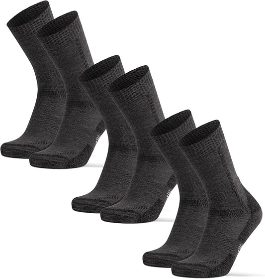 DANISH ENDURANCE Merino Wool Hiking Crew Socks for Men & Women, Cushioned Anti-Blister, Breathable - 3 Pairs