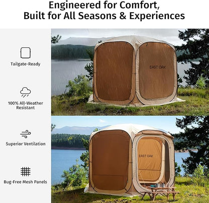 EAST OAK 12×12 FT Pop Up Canopy Tent with Mesh | Outdoor Screen House with 6 Sunshades | Instant Canopy with Portable Carry Bag | Gazebo Tent for Camping, Patio, and Beach | Beige
