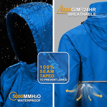 Outdoor Ventures Men's Rain Jacket Waterproof Lightweight Packable Rain Pullover for Hiking Golf Running