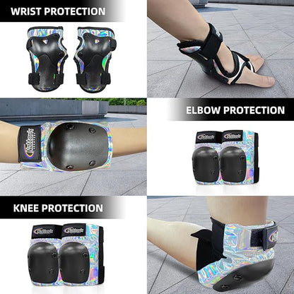 Nattork Knee Pads for Kids Youth Audlt，Knee and Elbow Pads with Wrist Guards 6 in 1 Protective Gear Set for Skateboard, Roller Skate, Inline Skates, Cycling and Scooter Boys Girls