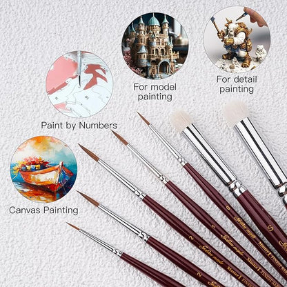 Kolinsky Sable Miniature Paint Brushes - Golden Maple 7pcs Detail Paint Brushes Drybrushes for Acrylic Watercolor, Small Fine Detail Paint Brush Set for Mini Paints (red)