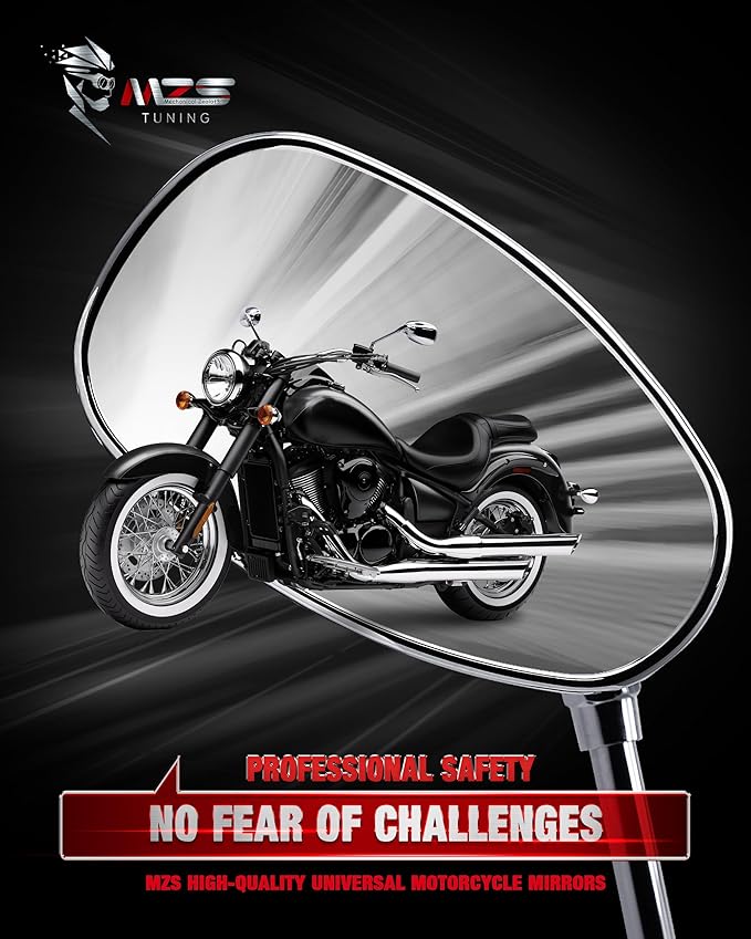 MZS Motorcycle Mirrors Chrome, Universal 10MM 8MM Rear View Side Mirror 360 Degree Adjustable Handlebar Compatible with Street Bike Cruiser Touring Chopper Scooter GY6