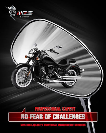 MZS Motorcycle Mirrors Chrome, Universal 10MM 8MM Rear View Side Mirror 360 Degree Adjustable Handlebar Compatible with Street Bike Cruiser Touring Chopper Scooter GY6