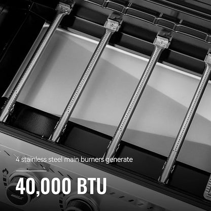 Royal Gourmet GA5406TS 5 Burner Propane Gas Grill with Side Burner and Sear Burner, Cart Style Gas BBQ Grill with Porcelain-Enameled Cast Iron Grates for Backyard Cooking, Silver & Black