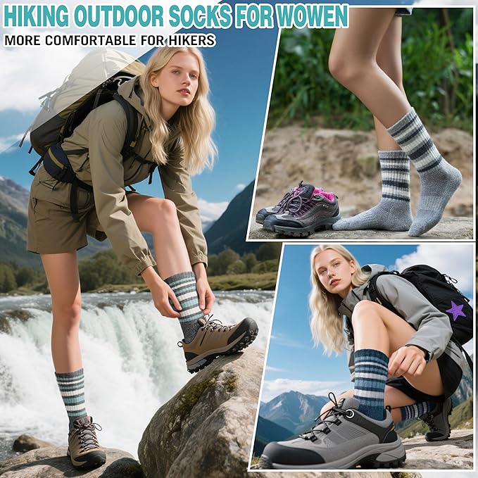 EBMORE 5 Pairs Womens Merino Wool Hiking Socks Thermal Warm Winter Boot Crew Cushion Work Gift Socks