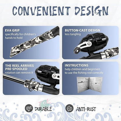 Kids Fishing Pole, Portable Telescopic Kids Fishing Poles for Boys and Girls, Fishing Rod and Reel Combo Kit with Tackle Box, and Fishing Net, Best Fishing Pole for Toddler Youth