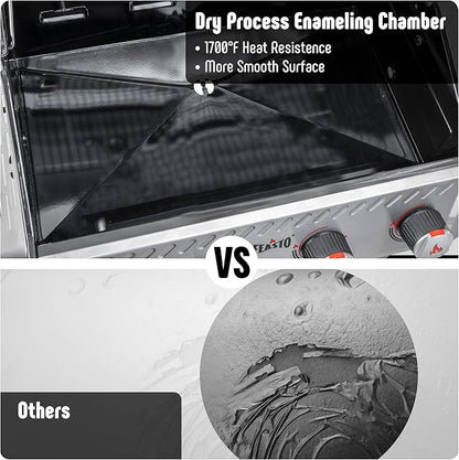 4 Burner Gas Grill, Outdoor BBQ Grill with Side Table for Patio & Backyard Barbecue, Enameled Coated Chamber Body with Porcelain-Enameled Grates, Grilll Cover Included, 36,000 BTU, Black