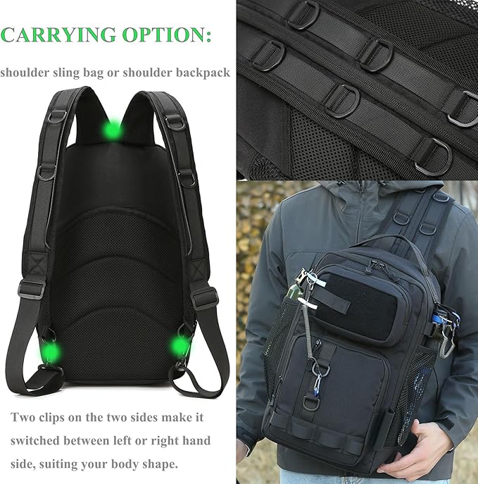 Fishing Backpack - Tackle Sling Bag- Fishing Gear Bags with Rod Holder and Fish Plier (Green)