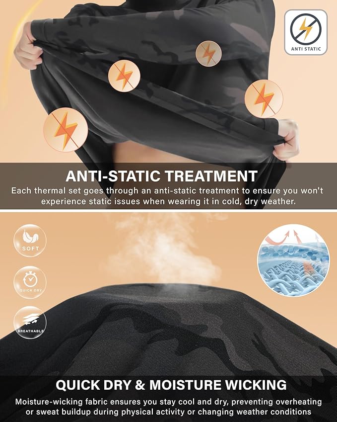 Muezna Men's Thermal Top and Bottom Set Underwear Long Johns Base Layer with Soft Fleece Lined