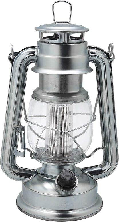 YAKii LED Vintage Lantern Metal Hanging Hurricane 12 LED Dimmer Switch Cold White Battery Operated Power Outage Indoor Camping Lighting Outdoor Brooklyn Decoration(Silver)