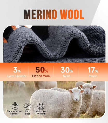 PULIOU Merino Wool Hiking Socks for Men & Women, 3 Pairs Cushioned Moisture Wicking Crew Boot Socks for Work & Outdoors