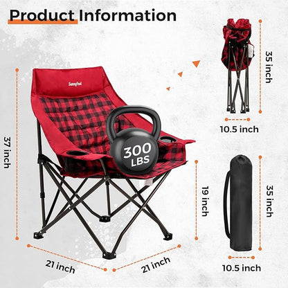 SUNNYFEEL Heavy Duty Camping Chairs for Adults Portable Oversized Folding Chair with Side Pockets & Cup Holde for Fishing,Trip,Picnic,Lawn,Concert Outdoor, Carry Bag Included