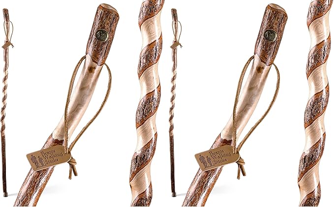 Brazos Rustic Wood Walking Stick, Twisted Sassafras, Traditional Style Handle, for Men & Women, Made in The USA