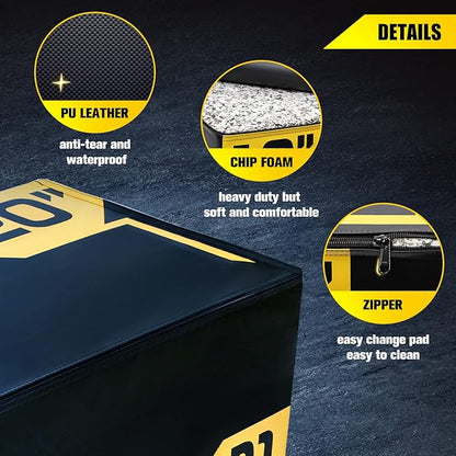ToughFit Plyo Box - 3 in 1 Foam Plyometric Box - Jump Box for MMA, Crossfit - Adjustment Height Plyometric Jump Box for Home Gym - PVC Cover Platform & High-Density Workout Box