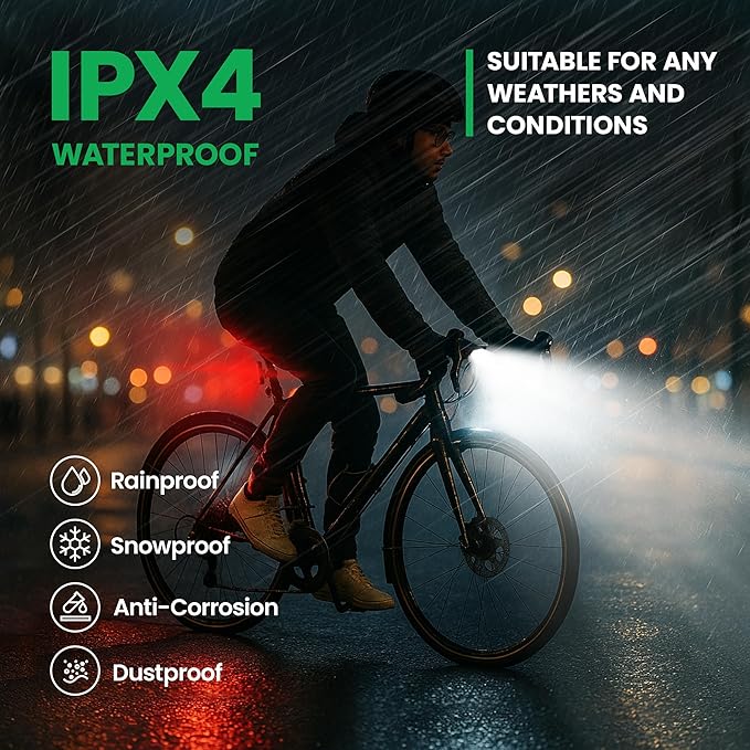 Bike Lights Set, LED Super Bright USB-C Rechargeable Headlight & Taillight, Waterproof Front & Rear Back Bicycle Light for Night Riding, Road & Mountain Cycling, Gift for Men & Women