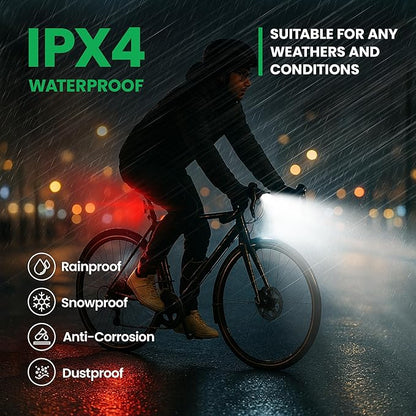 Bike Lights Set, LED Super Bright USB-C Rechargeable Headlight & Taillight, Waterproof Front & Rear Back Bicycle Light for Night Riding, Road & Mountain Cycling, Gift for Men & Women