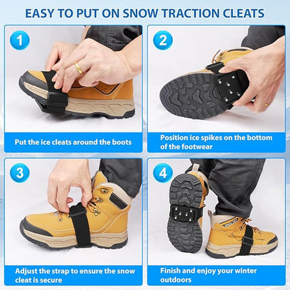 SYOURSELF Ice Cleats Crampons for Shoes and Boots, Rotatable Mid-Sole Traction Cleats Shoe Spikes for Snow and Ice, Non Slip Tungsten Spikes Ice Shoes Grippers for Men Women Winter Indoor/Outdoor