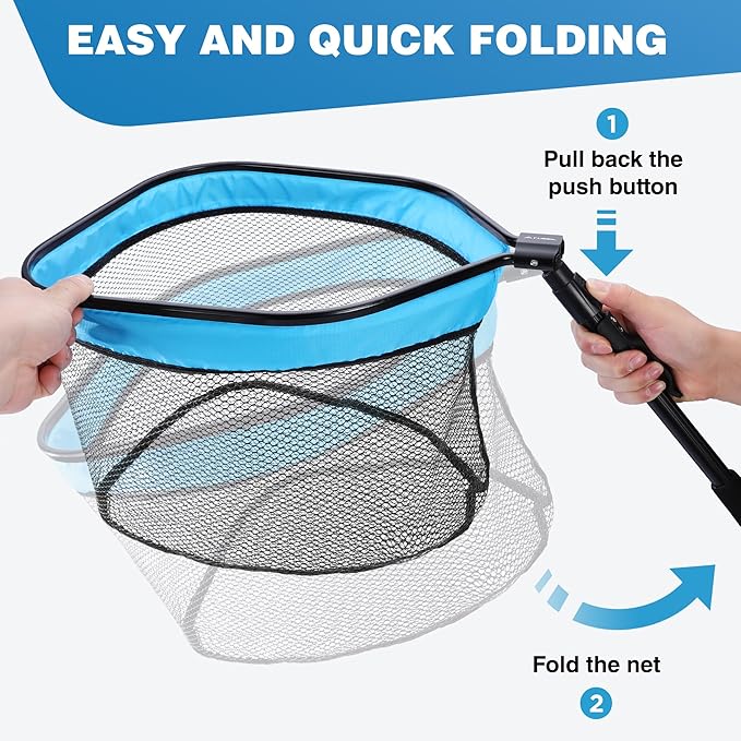 FLISSA Floating Fishing Net, Folding Fish Net for Portablity and Storage, Durable Landing Net for Salmon, Catfish, Bass, Trout Fishing, Great for Fly Fishing, Kayak or Boat Fishing