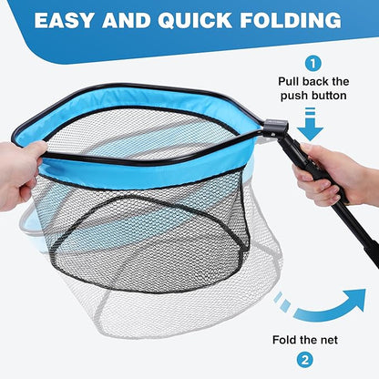 FLISSA Floating Fishing Net, Folding Fish Net for Portablity and Storage, Durable Landing Net for Salmon, Catfish, Bass, Trout Fishing, Great for Fly Fishing, Kayak or Boat Fishing