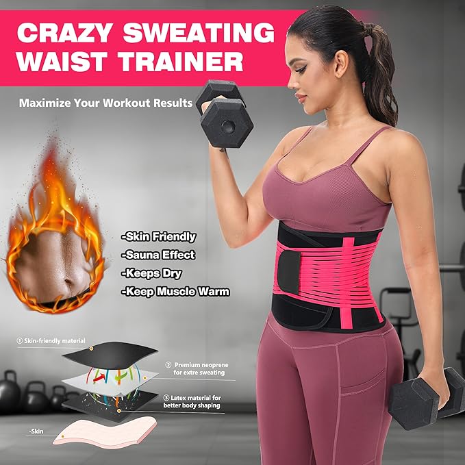 KOOCHY Waist Trainer For Women Men,Adjustable Sweat Band Tummy Control Belt,Waist Trimmer for Weight Loss Workout Fitness Gym