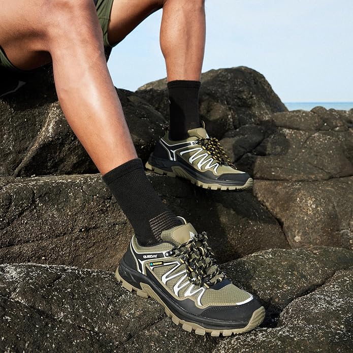 Queday Mens Waterproof Hiking Shoes Lightweight Outdoor Walking Shoes Breathable Hike Trekking Trails Camping Climbing