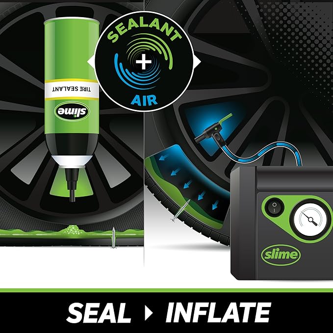 Slime 50166 Flat Tire Puncture Repair, Smart Spair Plus, Emergency Kit for Car Tires, Includes Sealant and Tire Inflator Pump, Suitable forTruck/SUV, 18 Min Fix