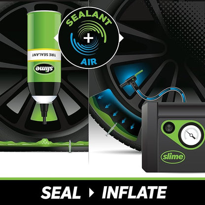 Slime 50166 Flat Tire Puncture Repair, Smart Spair Plus, Emergency Kit for Car Tires, Includes Sealant and Tire Inflator Pump, Suitable forTruck/SUV, 18 Min Fix