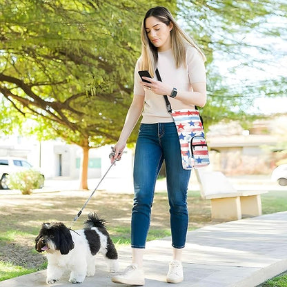 July 4th Stripes Stars White Water Bottle Holder with Strap Insulated Water Bottle Carrier Crossbody Bags Pouch with Phone Pocket for Travel Gym Hiking Walking Running