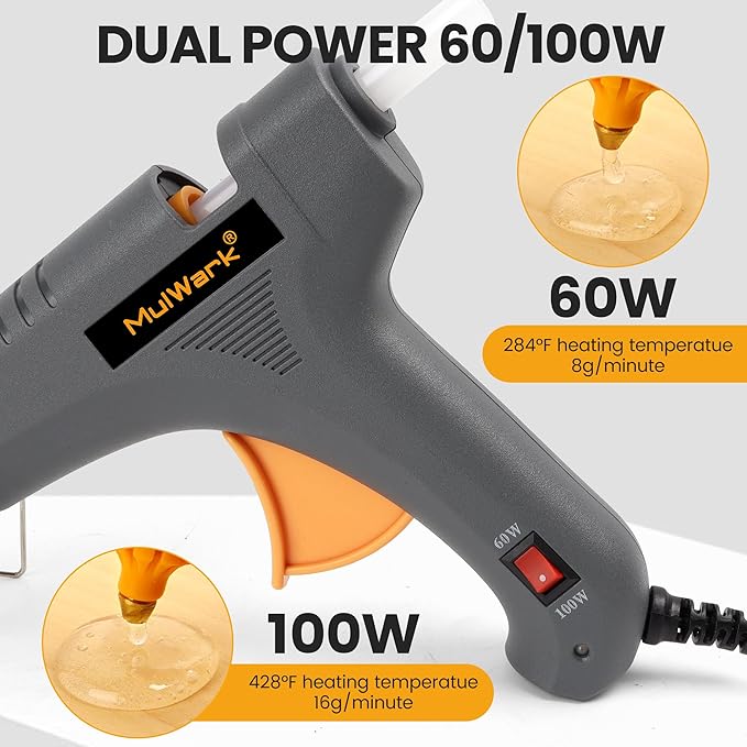Mulwark Full-Size Hot Glue Gun Kit – High Performance Dual Power 60/100W Industrial Glue Gun Set with 30 Glue Sticks for Crafting, Repairs, and DIY Projects