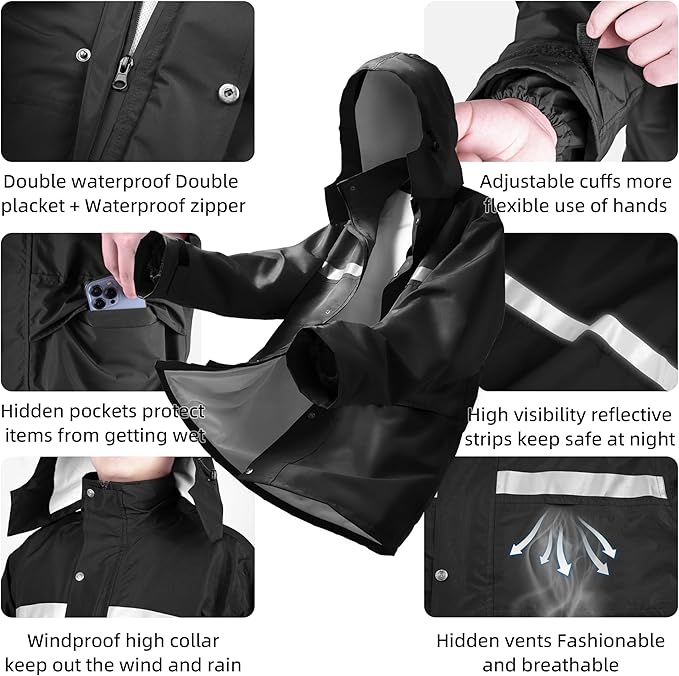 Coralrain Rain Suit Safety Waterproof Rain Jacket and Trouser Suit Raincoat With Hood lining For Men Women Adults Breathable