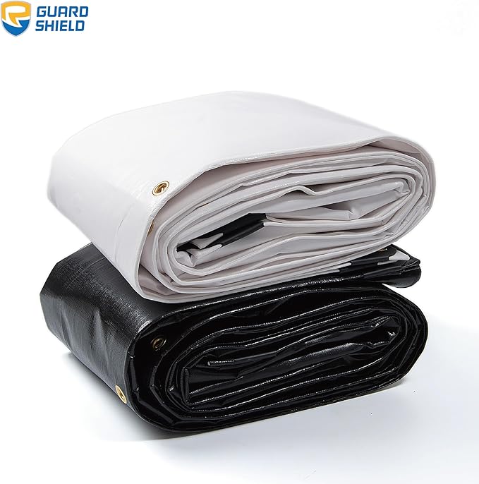 GUARD SHIELD Extreme Heavy Duty Black Poly Tarp 10x10 Feet Cover Waterproof Tarps 20mil Thick UV and Tear Resistant Tarpaulin