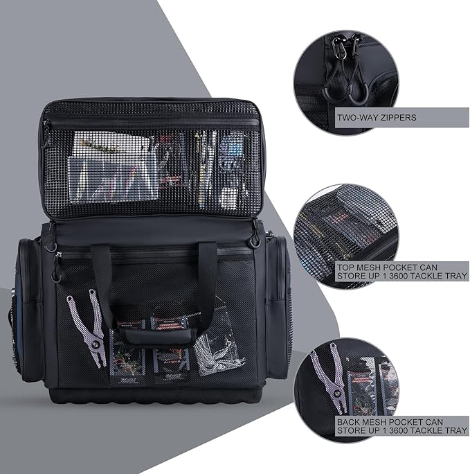 Goture Large Tackle Bag,1800D PVC Waterproof Saltwater Gear Storage Big Fishing Bag with EVA Bottom,Store Up to 8PCS 3700 Plus 4PCS 3600 Tackle Trays(Not Included),20.87”x11.42”x15.16”