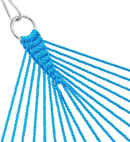 Lazy Daze Hammocks 10.5 FT Double 2 Person Caribbean Rope Hammock, Hand Woven Polyester Hammock with Spreader Bars, for Outside Outdoor Backyard Patio Poolside,450 LBS Capacity,SkyBlue